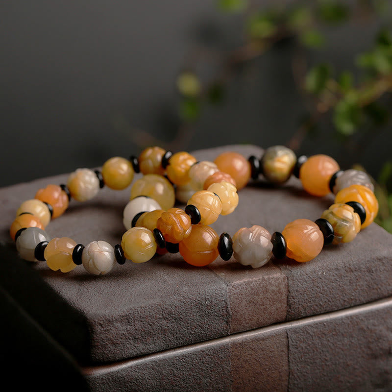 Bracelet porte-bonheur en jade et soie dorée de 10 mm