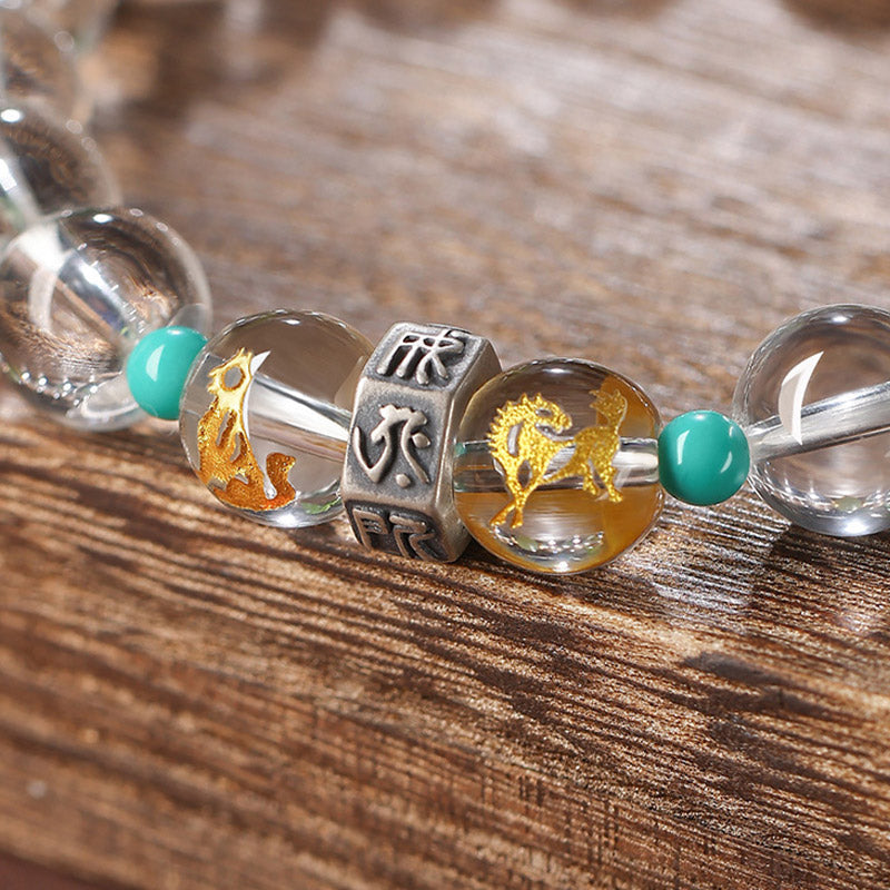 Bracelet de guérison du zodiaque chinois en jade Hetian de 10 mm