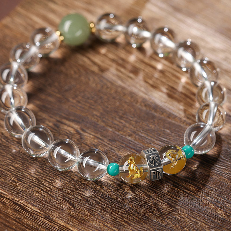 Bracelet de guérison du zodiaque chinois en jade Hetian de 10 mm