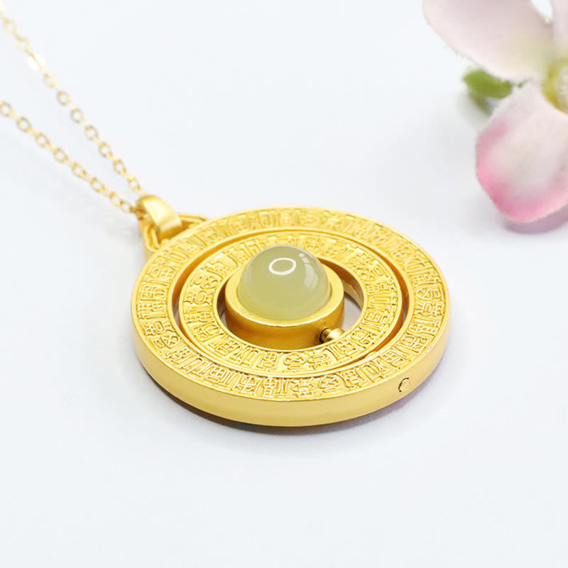 Collier pendentif rotatif en jade Hetian de 10 mm, « Cent bénédictions »