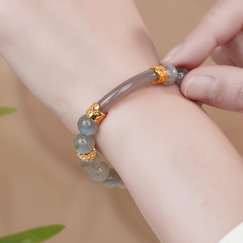 Bracelet de guérison en labradorite et pierre de lune de 10 mm pour le changement