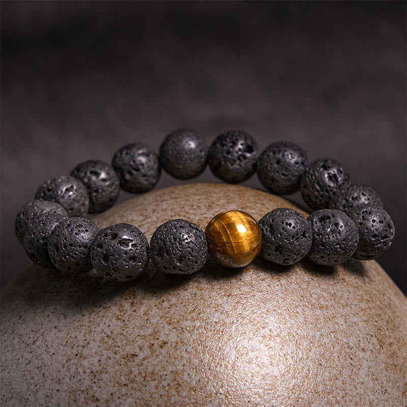 Bracelet de guérison de la paix en pierre de lave œil de tigre de 10 mm