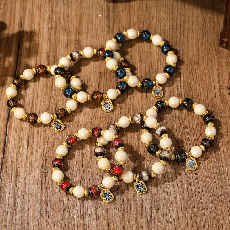 Bracelet de protection spirituelle en porcelaine et verre Liuli de 10 mm