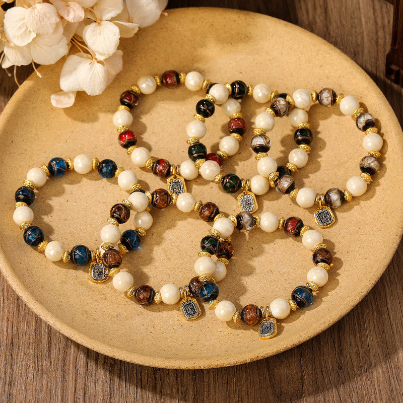 Bracelet de protection spirituelle en porcelaine et verre Liuli de 10 mm