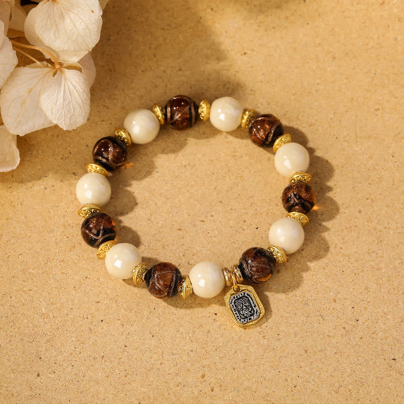 Bracelet de protection spirituelle en porcelaine et verre Liuli de 10 mm