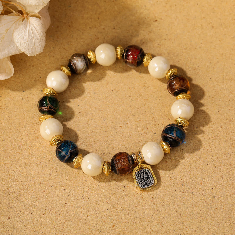 Bracelet de protection spirituelle en porcelaine et verre Liuli de 10 mm