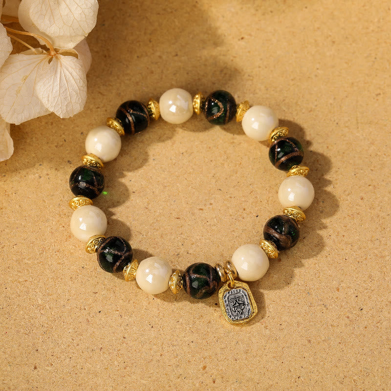 Bracelet de protection spirituelle en porcelaine et verre Liuli de 10 mm