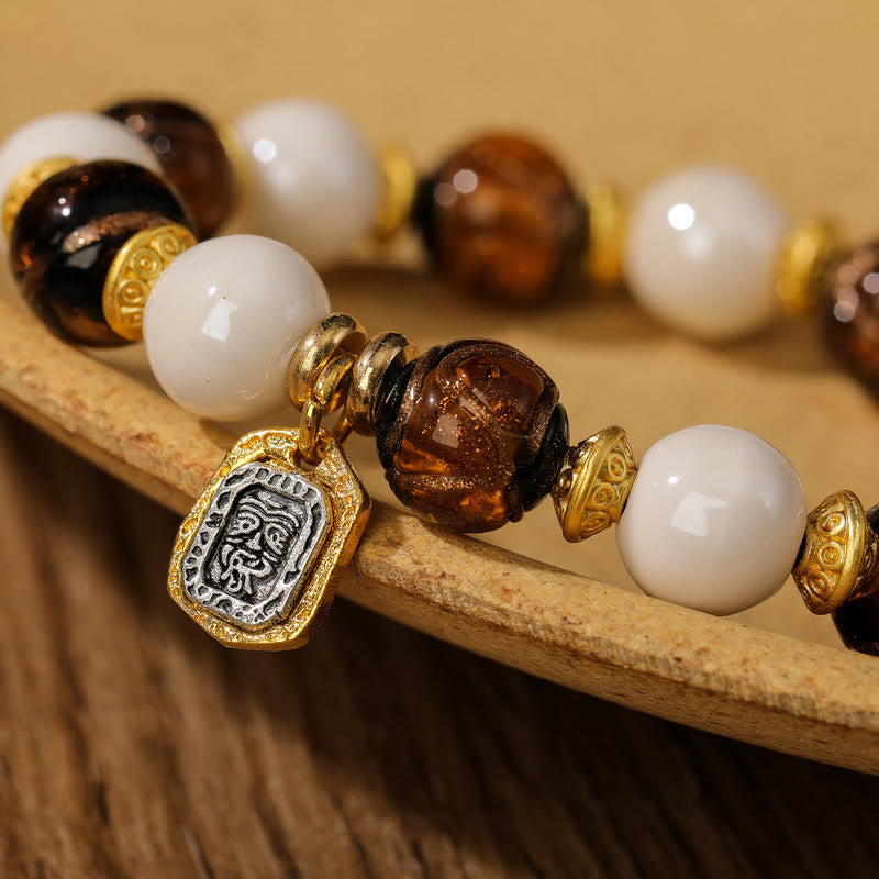 Bracelet de protection spirituelle en porcelaine et verre Liuli de 10 mm