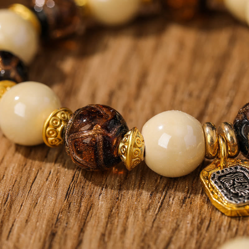 Bracelet de protection spirituelle en porcelaine et verre Liuli de 10 mm