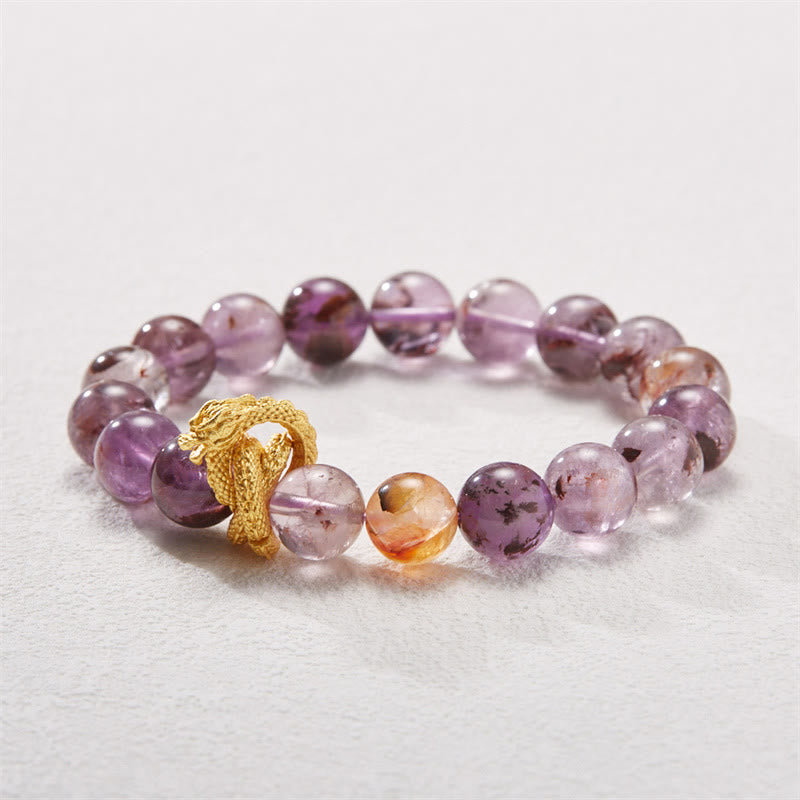 Bracelet Dragon Sagesse Plaqué Or Fantôme Violet 10 mm