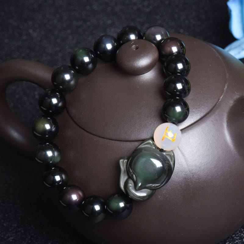 Bracelet de protection en obsidienne arc-en-ciel de 10 mm