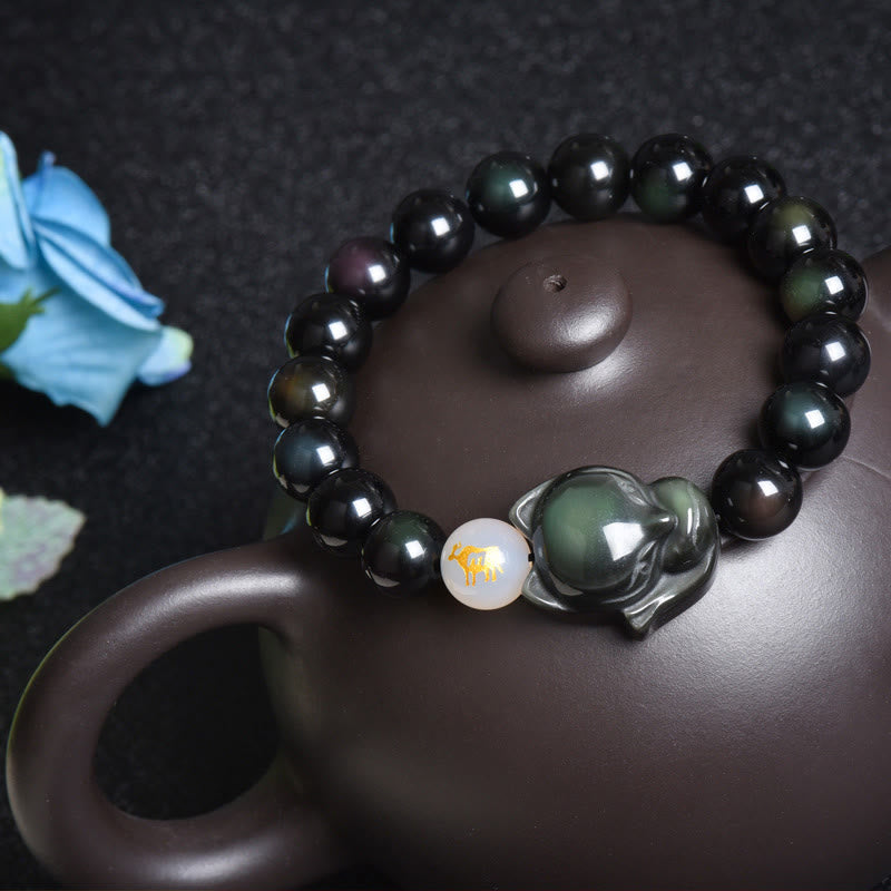 Bracelet de protection en obsidienne arc-en-ciel de 10 mm