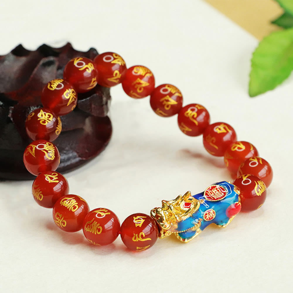Bracelet calme en agate rouge 10 mm Om Mani Padme Hum Pixiu