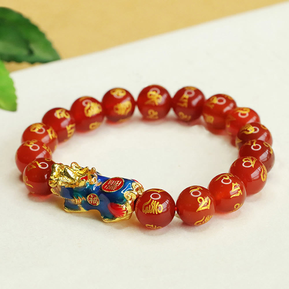 Bracelet calme en agate rouge 10 mm Om Mani Padme Hum Pixiu