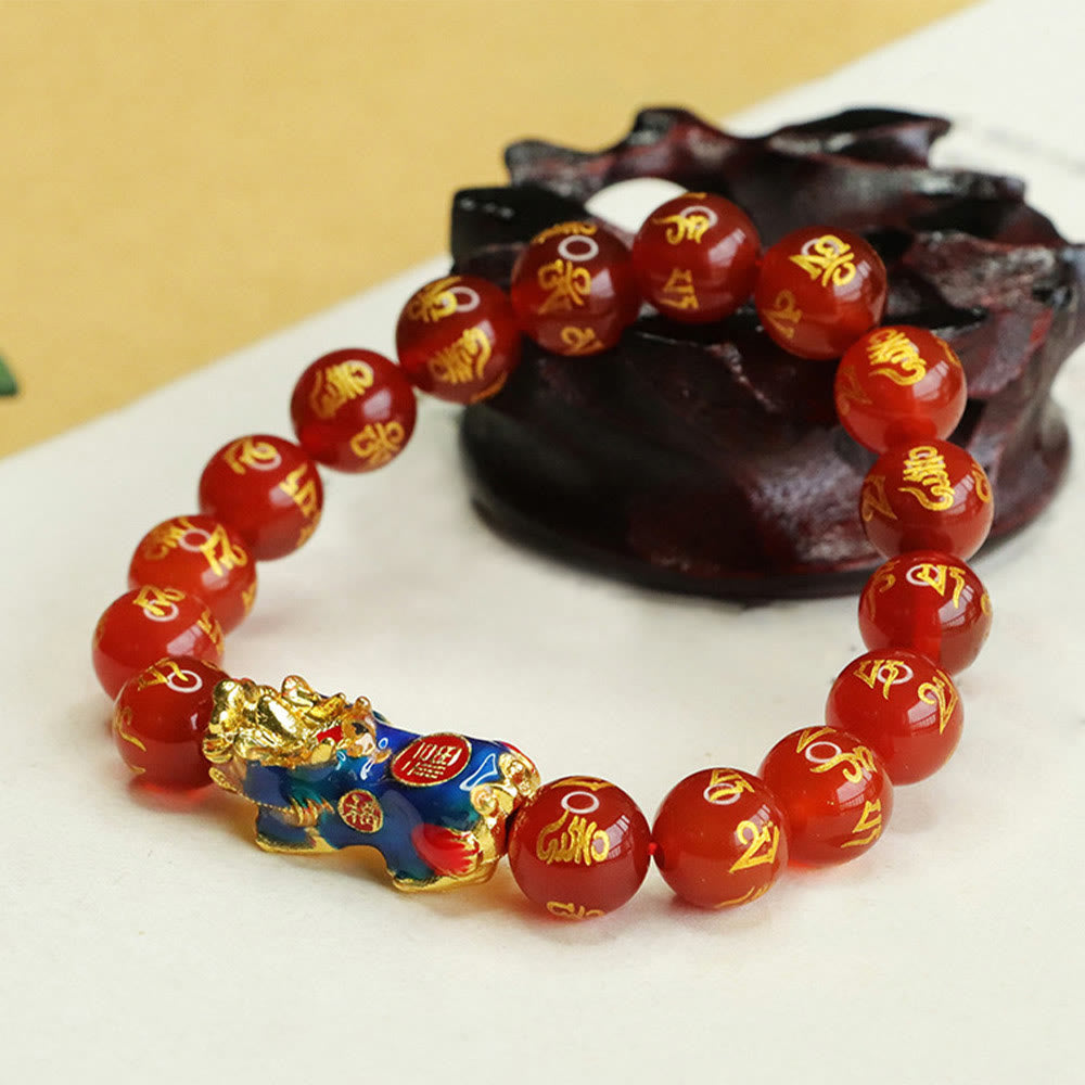 Bracelet calme en agate rouge 10 mm Om Mani Padme Hum Pixiu