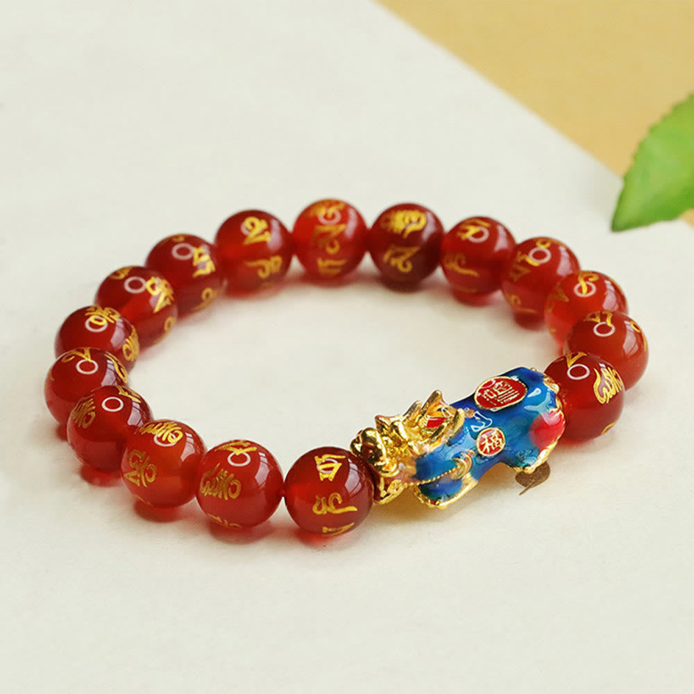 Bracelet calme en agate rouge 10 mm Om Mani Padme Hum Pixiu