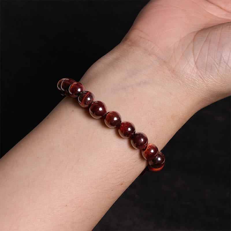 Bracelet de guérison en œil de tigre rouge de 10 mm pour le courage