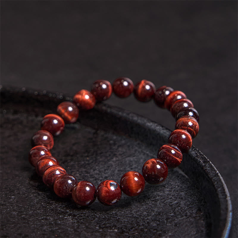 Bracelet de guérison en œil de tigre rouge de 10 mm pour le courage
