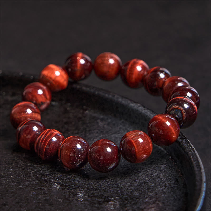 Bracelet de guérison en œil de tigre rouge de 10 mm pour le courage