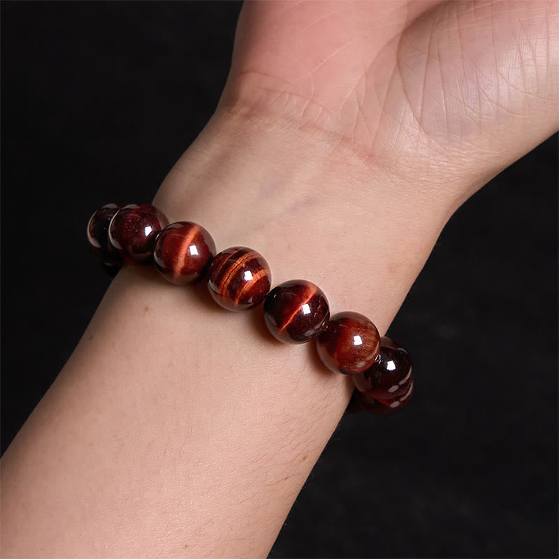 Bracelet de guérison en œil de tigre rouge de 10 mm pour le courage