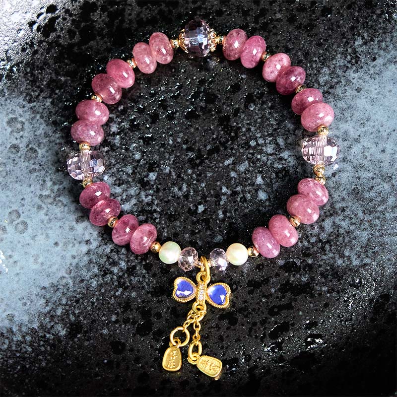 Bracelet boucle de paix en quartz rose de 10 mm pour femme
