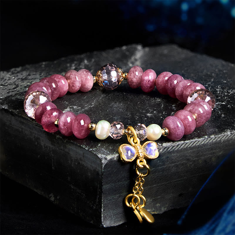 Bracelet boucle de paix en quartz rose de 10 mm pour femme