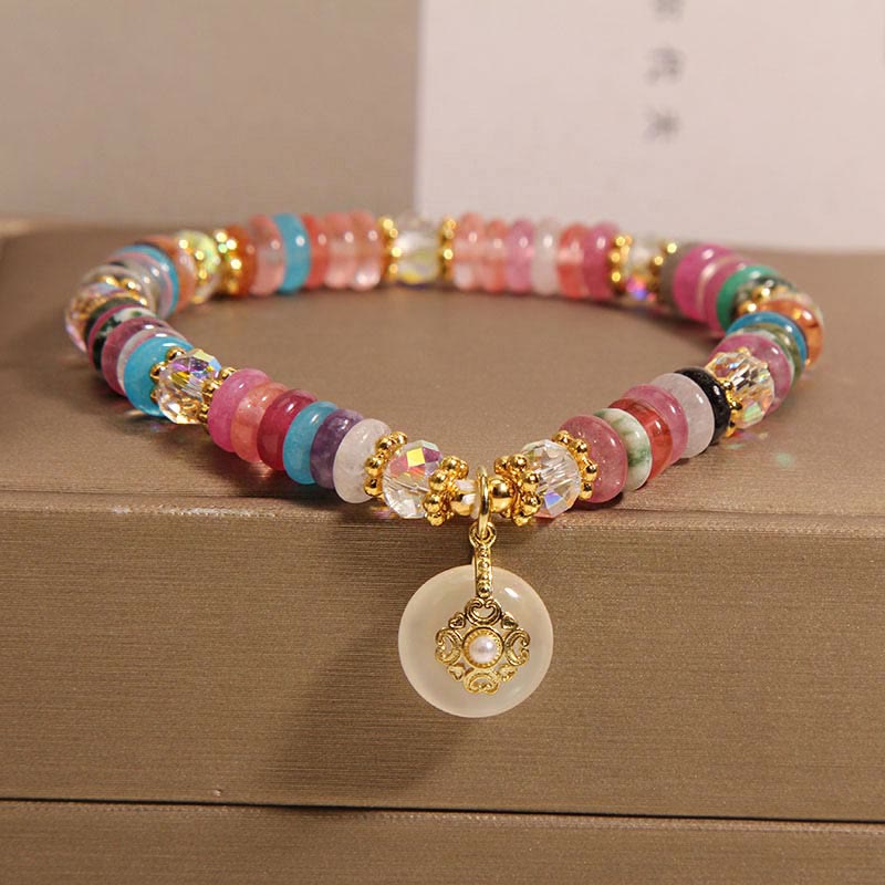 Bracelet en cristal de quartz fraise de 10 mm avec boucle de paix pour l'harmonie