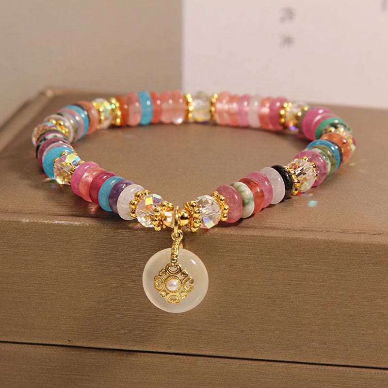 Bracelet en cristal de quartz fraise de 10 mm avec boucle de paix pour l'harmonie