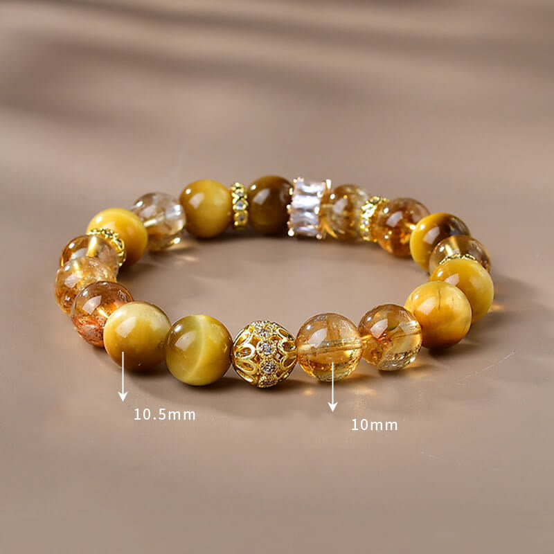 Bracelet œil de tigre citrine 10 mm pour femme Force et courage