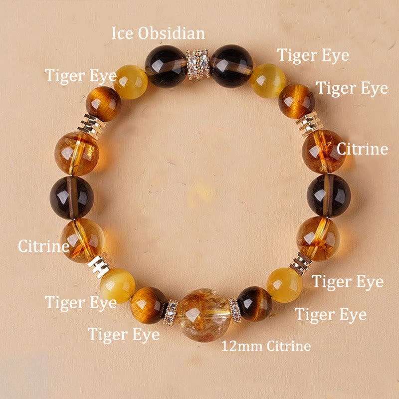 Bracelet Bonheur 10 mm œil de tigre citrine topaze