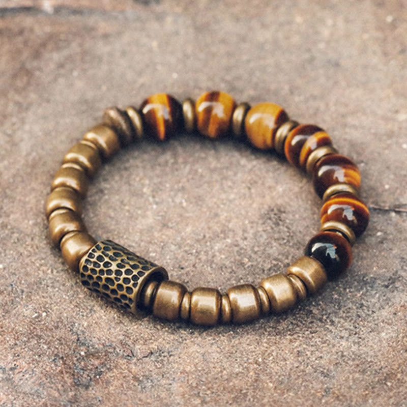 Bracelet de protection œil de tigre 10 mm avec accents cuivrés
