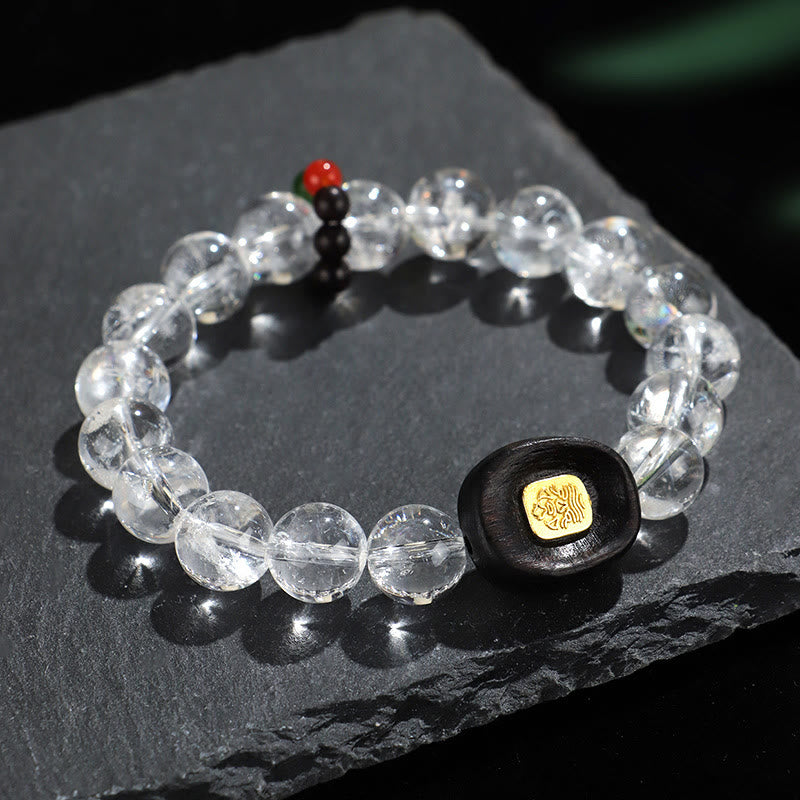 Bracelet de guérison en bois d'ébène et quartz clair, cristal blanc de 10 mm