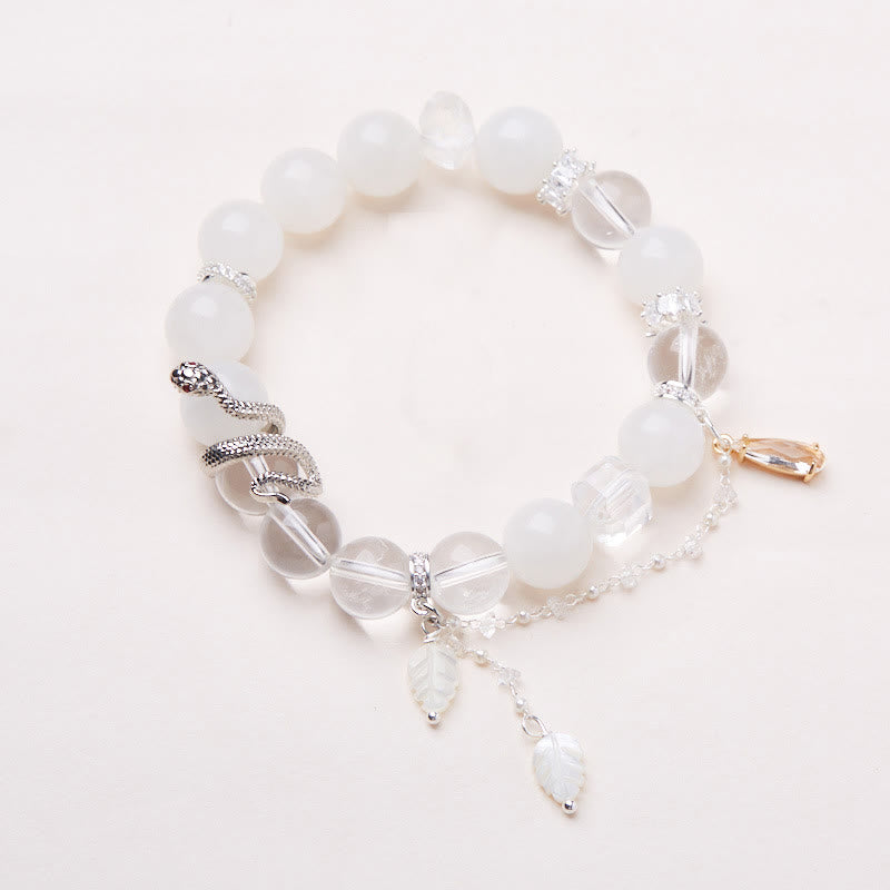 Bracelet serpent porte-bonheur en cristal de jade blanc de 10 mm pour la croissance spirituelle