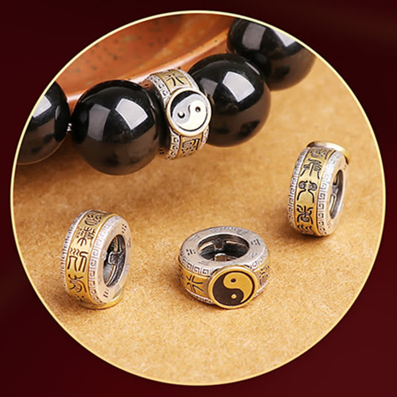 Bracelet de protection en obsidienne Yin Yang 10 mm en argent sterling