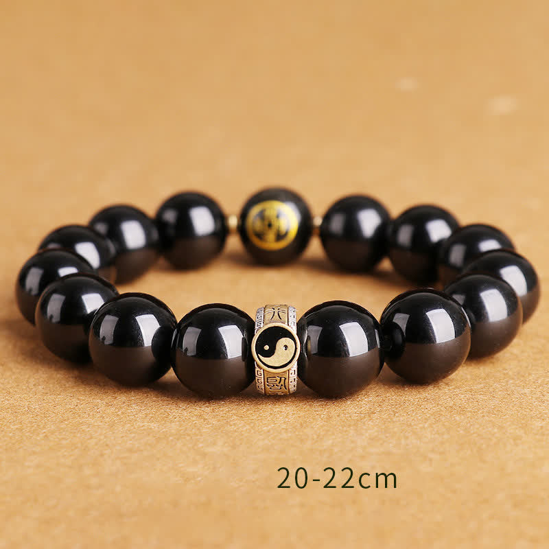 Bracelet de protection en obsidienne Yin Yang 10 mm en argent sterling