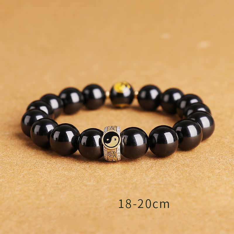 Bracelet de protection en obsidienne Yin Yang 10 mm en argent sterling