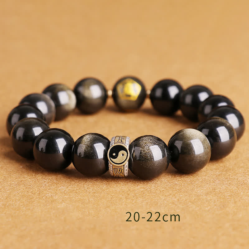 Bracelet de protection en obsidienne Yin Yang 10 mm en argent sterling