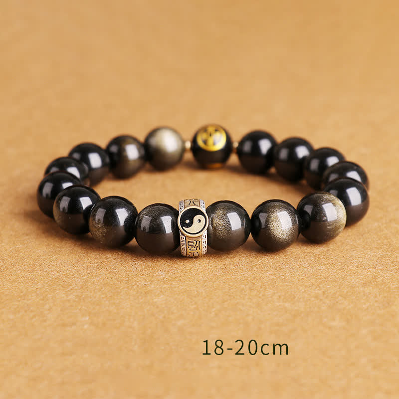 Bracelet de protection en obsidienne Yin Yang 10 mm en argent sterling