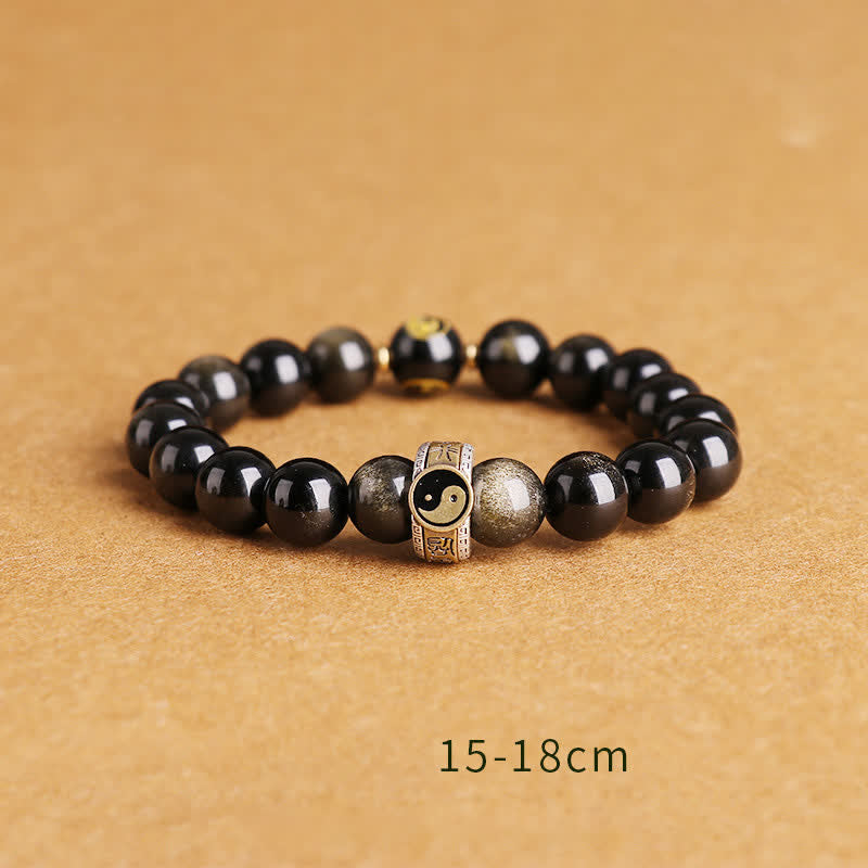 Bracelet de protection en obsidienne Yin Yang 10 mm en argent sterling