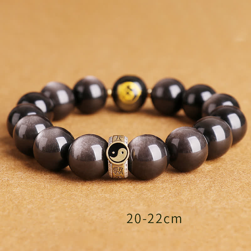 Bracelet de protection en obsidienne Yin Yang 10 mm en argent sterling