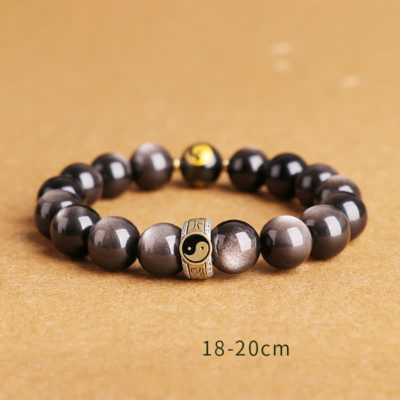 Bracelet de protection en obsidienne Yin Yang 10 mm en argent sterling