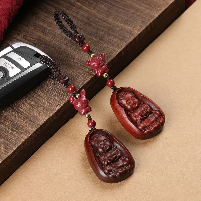 Small Leaf Red Sandalwood Chinese Zodiac Protection Key Chain