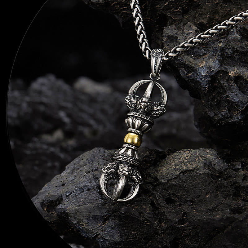 Collier pendentif tibétain en cuivre Dorje Vajra Wealth
