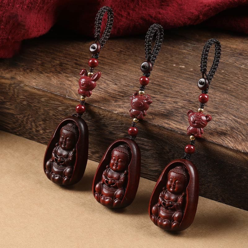 Small Leaf Red Sandalwood Chinese Zodiac Protection Key Chain