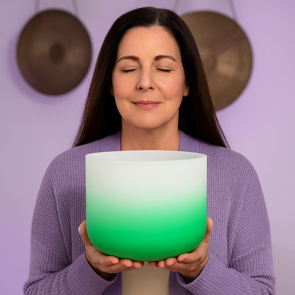 Bol chantant en cristal - Bol sonore pour le chakra du cœur - Bol de méditation avec note F pour la guérison