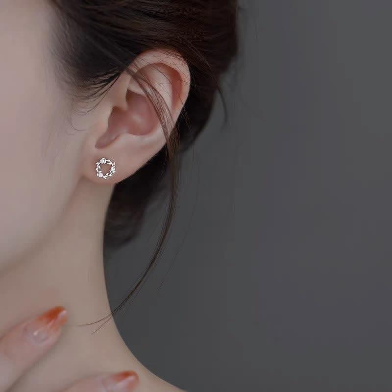 Boucles d'oreilles spirituelles en argent sterling 925, petite couronne de fleurs bénies