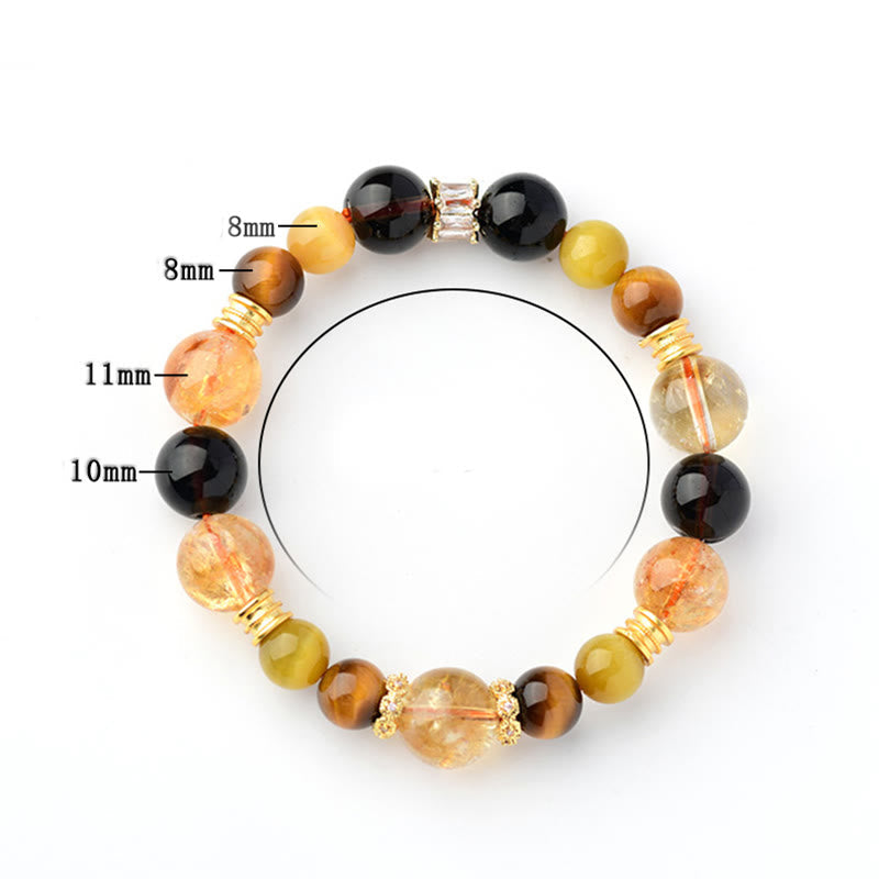Bracelet de prospérité en œil de tigre et quartz fumé citrine 11 mm