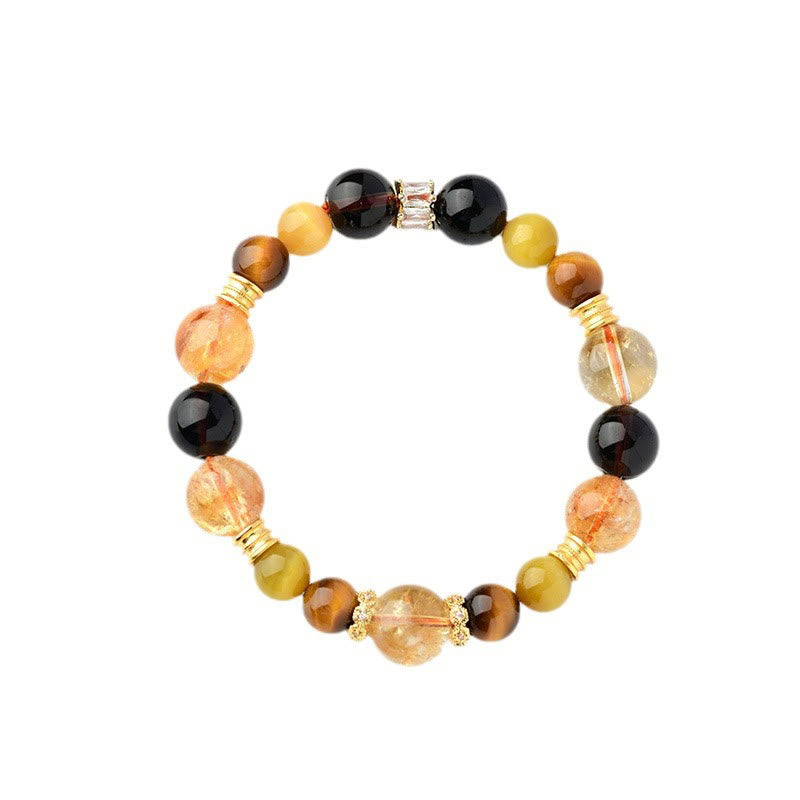 Bracelet de prospérité en œil de tigre et quartz fumé citrine 11 mm
