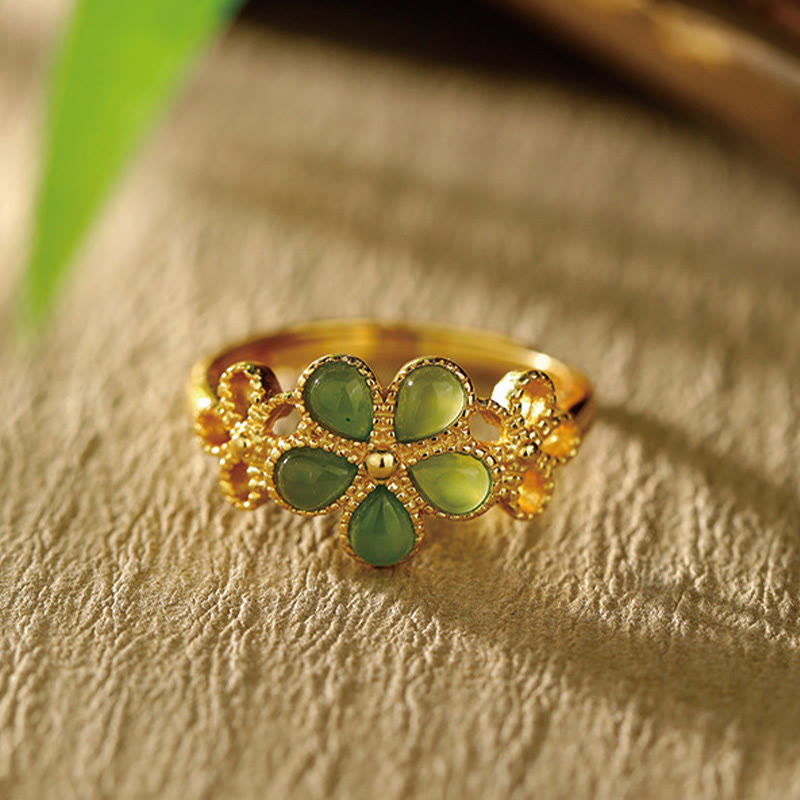 Bague de prospérité en jade Hetian de 11 mm, argent sterling 925 plaqué or