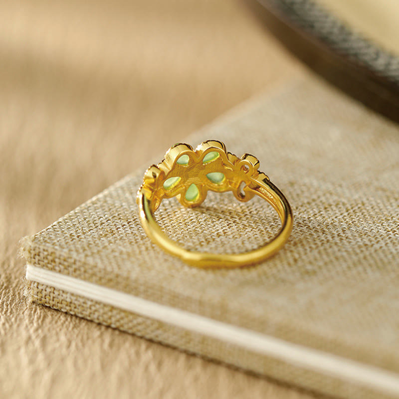 Bague de prospérité en jade Hetian de 11 mm, argent sterling 925 plaqué or